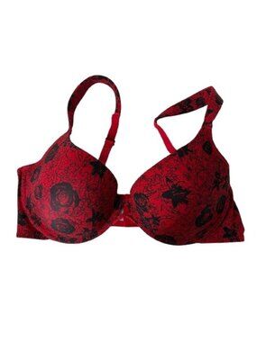 XOXO Red Black Floral Lace Lightly Lined Bra Sz 40D